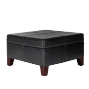 Leatherette Upholstered Wooden Ottoman With Hinged Storage, Black and Brown, Large