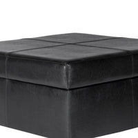 Leatherette Upholstered Wooden Ottoman With Hinged Storage, Black and Brown, Large