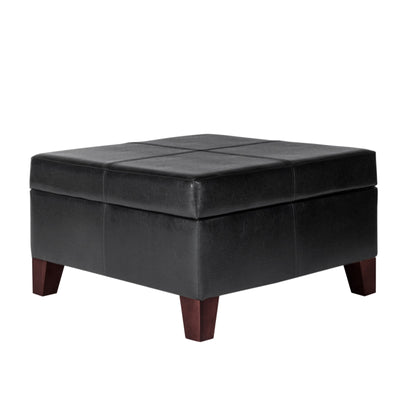 Leatherette Upholstered Wooden Ottoman With Hinged Storage, Black and Brown, Large