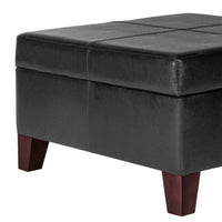 Leatherette Upholstered Wooden Ottoman With Hinged Storage, Black and Brown, Large