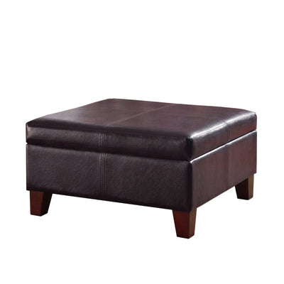 Leatherette Upholstered Wooden Ottoman With Hinged Storage, Brown, Large