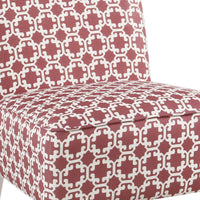 Lattice Print Fabric Upholstered Kids Slipper Chair With Splayed Wooden Legs, Pink And White