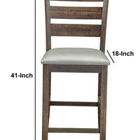 Wooden Pub Height Chair, Set of Two, Brown and Gray