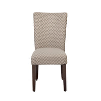 Fabric Upholstered Chair with Wooden Legs, Brown and Cream, Set of Two
