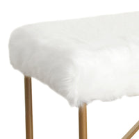 Upholstered Stool with Tubular Metal Legs and X Shape Base, White and Gold