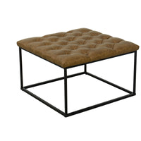 Ottoman with Faux Leather Upholstered Button Tufted Seat, Brown and Black