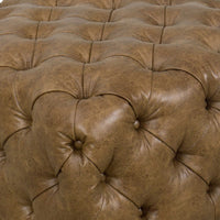 Upholstered Wooden Ottoman with Button Tufted Detailing, Brown