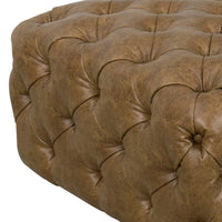 Upholstered Wooden Ottoman with Button Tufted Detailing, Brown