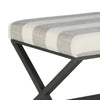 Fabric Upholstered Ottoman with X Shape Metal Legs, Cream and Gray