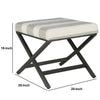 Fabric Upholstered Ottoman with X Shape Metal Legs, Cream and Gray