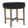 Round Shape Metal Framed Ottoman with Velvet Upholstered Seat, Black and Brown