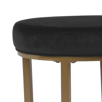 Round Shape Metal Framed Ottoman with Velvet Upholstered Seat, Black and Brown