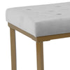 Ottoman with Button Tufted Velvet Upholstered Seat, Light Gray and Gold