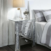 Wood and Mirror Nightstand with Three Drawers, Clear