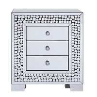 Crystal Inlaid Wooden Nightstand with Three Spacious Drawers, Clear and Black