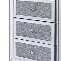 Three Drawers Wooden Nightstand with Mirrored Paneling, Clear