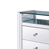 Two Drawers Wooden Nightstand with Mirrored Paneling, Clear