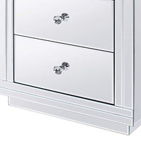 Two Drawers Wooden Nightstand with Mirrored Paneling, Clear