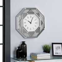 Wood and Mirror Wall Clock with Octagonal Silhouette, Clear