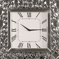 Wood and Mirror Wall Clock with Glass Crystal Gems, Clear and Black