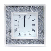 Faux Crystal Inlaid Mirrored Analog Wall Clock with Wooden Backing, Clear