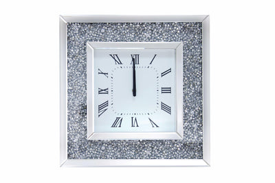 Faux Crystal Inlaid Mirrored Analog Wall Clock with Wooden Backing, Clear