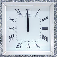 Faux Crystal Inlaid Mirrored Analog Wall Clock with Wooden Backing, Clear