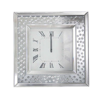 Square Shape Mirrored Analog Wall Clock with Wooden Backing, Clear