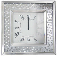 Square Shape Mirrored Analog Wall Clock with Wooden Backing, Clear
