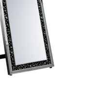 Wooden Framed Floor Mirror with Fold Out Back Leg, Clear and Black