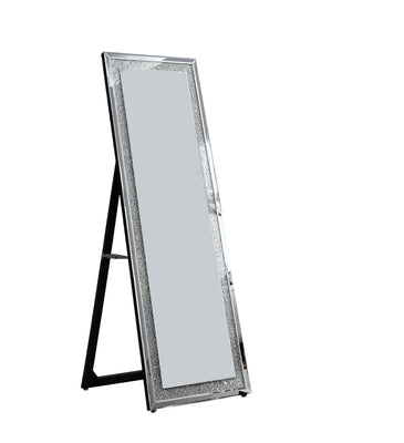 Wooden Framed Floor Mirror with Beveled Sides, Clear