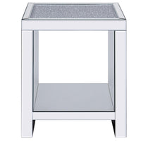 Wood and Mirror End Table with One Shelf, Clear