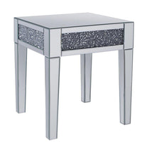 Wood and Mirror End Table with Faux Crystals Inlay, Clear