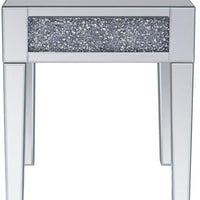 Wood and Mirror End Table with Faux Crystals Inlay, Clear