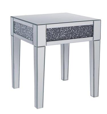 Wood and Mirror End Table with Faux Crystals Inlay, Clear