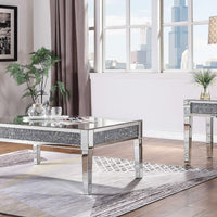 Wood and Mirror End Table with Faux Crystals Inlay, Clear