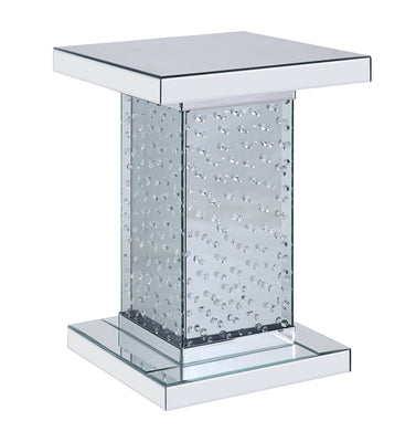 Wood and Mirror End Table with Faux Crystal Inlays, Clear
