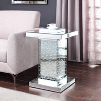 Wood and Mirror End Table with Faux Crystal Inlays, Clear