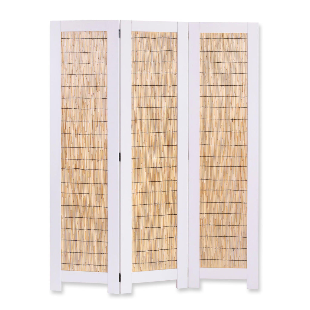 47" X 1.5" X 67" 3 Panel White Wood Wicker Screen