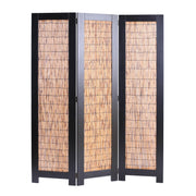 47" X 1.5" X 67" 3 Panel Black Wood Wicker Screen