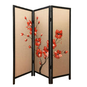 60" X 1" X 63" 3 Panel Brown Fabric And Wood Blooming Screen