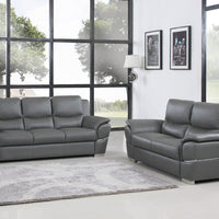 69'' X 34'' X 35'' Modern Gray Leather Sofa And Loveseat