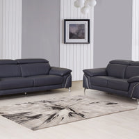 68'' X 41''  X 39'' Modern Navy Leather Sofa And Loveseat