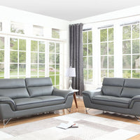 69'' X 36'' X 40'' Modern Gray Leather Sofa And Loveseat