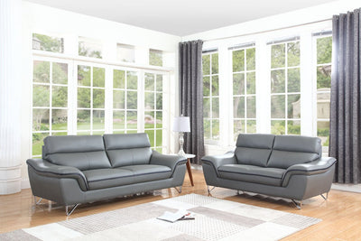 69'' X 36'' X 40'' Modern Gray Leather Sofa And Loveseat