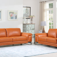 73'' X 39''  X 32'' Modern Camel Leather Sofa And Loveseat