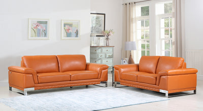 73'' X 39''  X 32'' Modern Camel Leather Sofa And Loveseat