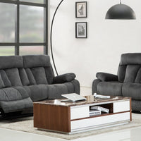 68'' X 38''  X 32-40'' Modern Gray Leather Sofa And Loveseat