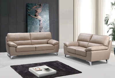 64'' X 36''  X 37'' Modern Beige Leather Sofa And Loveseat