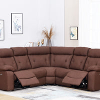 160'' X 38''  X 40'' Modern Brown Fabric Sectional With Power Recliners